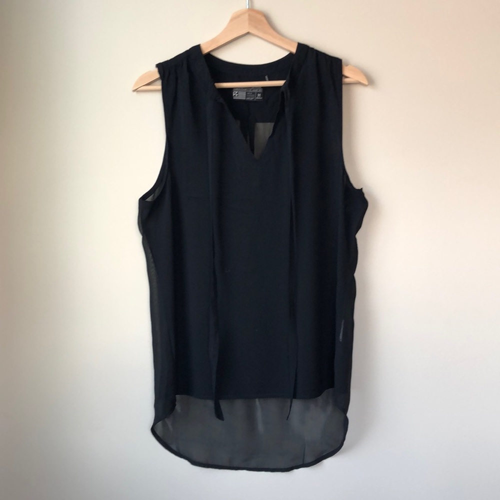 Black high-low sheer-back tank